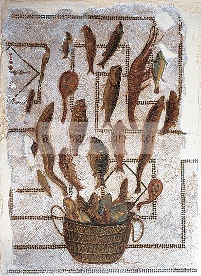 mosaique;antiquite;sousse;peche;poisson