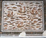 mosaique;antiquite;mer;barque;poisson;sousse