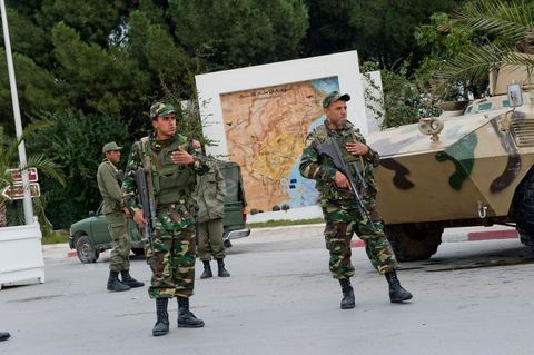 Journée du 19/01/2011 : Journée du 19/01/2011 : Militaires autour du Palais Présidentiel de Carthage dans la banlieue nord de Tunis