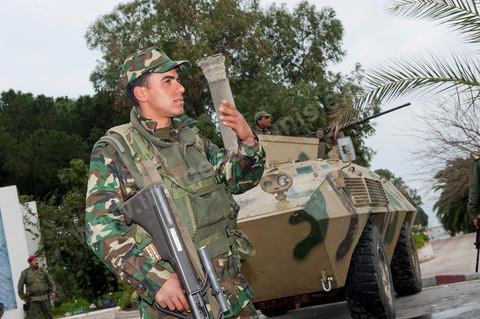 Journée du 19/01/2011 : Journée du 19/01/2011 : Militaires autour du Palais Présidentiel de Carthage dans la banlieue nord de Tunis