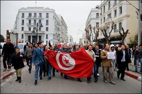 Manifestation de l'UGGT (Union Gnrale des Travailleurs Tunisiens) les syndicats dfilent dans les rues de Tunis. 