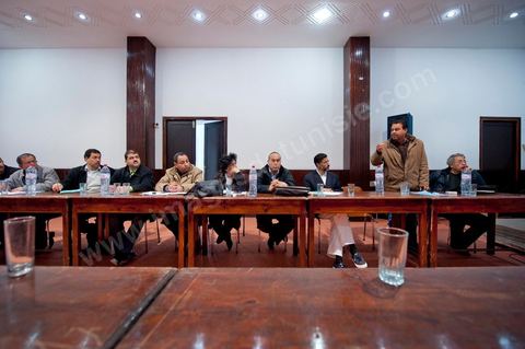 12 mars 2011 : Réunion de la commission administrative du syndicat national de l'Enseignement Secondaire, présidée par M. Mouldi Jendoubi. Au coeur de l'UGTT (Union Générale Tunisienne du Travail), siège historique de la Place Mohamed Ali à Tunis.