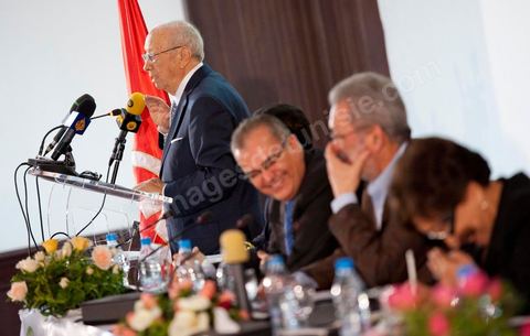 M. Béji Caïd Essebsi, premier Ministre tunisien du gouvernement de Transition au Séminaire organisé en Tunisie par la FIDH, Fédération Internationnale des ligues des Droits de l'Homme, sur la transition démocratique en Tunisie. les 17 au 19 mars 2011.