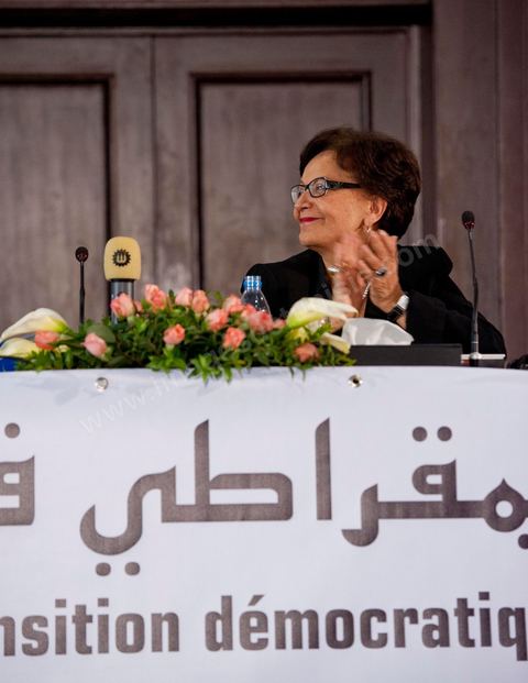 Mme Souhayr Belhassen, présidente de la FIDH au Séminaire organisé en Tunisie par la FIDH, Fédération Internationnale des ligues des Droits de l'Homme, sur la transition démocratique en Tunisie. les 17 au 19 mars 2011.