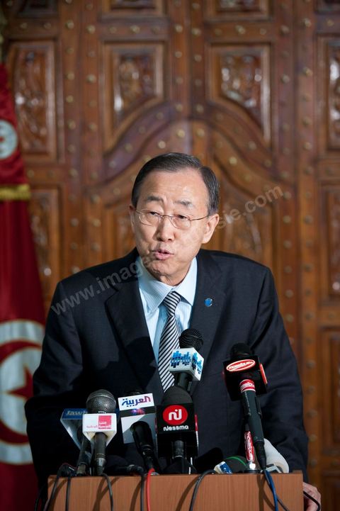 22 mars : M. Ban Ki-moon au Premier Ministère avec M. Beji Caïd Essebsi, Premier Ministre du gouvernement de transition, lors de la visite de Ban Ki-moon, Secrétaire Général des Nations Unies, en Tunisie