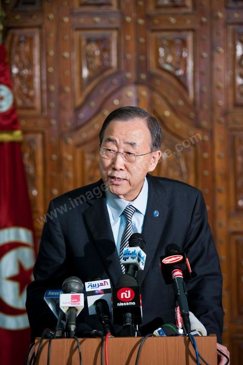 22 mars : M. Ban Ki-moon au Premier Ministère avec M. Beji Caïd Essebsi, Premier Ministre du gouvernement de transition, lors de la visite de Ban Ki-moon, Secrétaire Général des Nations Unies, en Tunisie