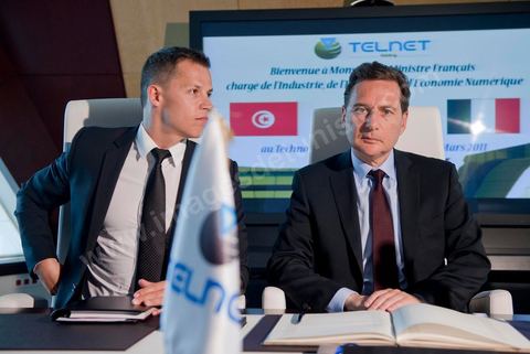 Visite de Eric Besson, ministre chargé de l'Industrie, de l'Énergie et de l'Économie numérique, au Technocentre de Telnet aux Berges du Lac à Tunis en compagnie de Boris Boillon, Ambassadeur de France en Tunisie et M. Mohamed Frikha, PDG de Telnet. TELNET un groupe de sociétés tunisien spécialisé dans le conseil dans l'innovation et les hautes technologies. Crée en 1994, TELNET est rapidement devenu leader dans son cœur de métier à l’échelle nationale dans les secteurs d'activités du Transport & Automotive, Défense & Avionique, Sécurité & carte à puce, Industrie, Systèmes d’information.
