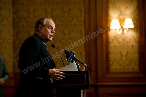 3 avril 2011 : Conférence de presse de Frédéric Mitterrand, Ministre de la Culture et de la Communication,  lors de sa première visite de travail en Tunisie après la Révolution tunisienne