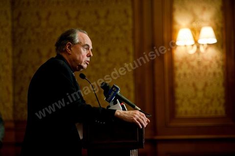 3 avril 2011 : Conférence de presse de Frédéric Mitterrand, Ministre de la Culture et de la Communication,  lors de sa première visite de travail en Tunisie après la Révolution tunisienne
