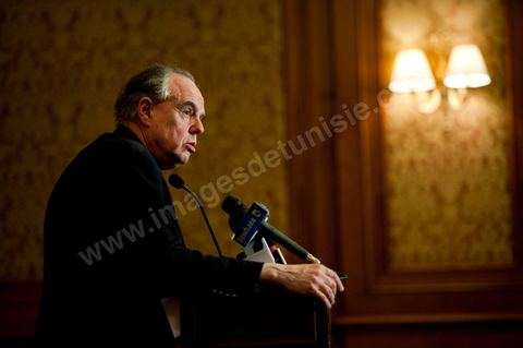 3 avril 2011 : Conférence de presse de Frédéric Mitterrand, Ministre de la Culture et de la Communication,  lors de sa première visite de travail en Tunisie après la Révolution tunisienne
