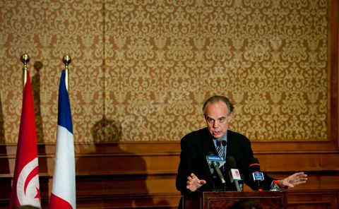 3 avril 2011 : Conférence de presse de Frédéric Mitterrand, Ministre de la Culture et de la Communication,  lors de sa première visite de travail en Tunisie après la Révolution tunisienne