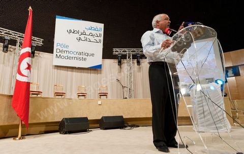 18 juin 2011 : Imed Brahim, leader du parti Ettajdid. Le Pôle Démocratique Moderniste organise sa première manifestation au Palais des Congrès à  Tunis. Cette manifestation vise d’une part à faire connaitre les principes et les objectifs du pôle et d’autre part donnera l’occasion aux partis et initiatives, membres du pôle, d’intervenir au cours de ce meeting. Cette manifestation s’inscrit dans le cadre de la participation du Pôle Démocratique Moderniste aux élections de l’Assemblée Constituante pour laquelle le pôle présentera des listes communes ayant pour objectif d’élaborer une constitution démocratique moderniste.Mouvement Ettajdid, Le Parti Socialiste de Gauche, Le Parti du Travail Patriotique et Démocratique, Le Mouvement des Patriotes Démocrates, L’Alliance Républicaine, Le Parti Avant-Garde Arabe Démocratique, Le Mouvement de la Citoyenneté et de la Justice, La Voix du Centre.