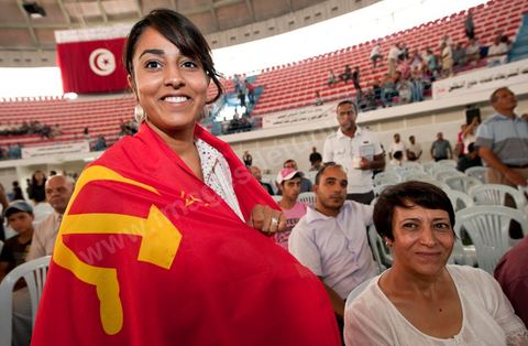 22 juillet 1er meeting du PCOT (Parti communiste des ouvriers de Tunisie) de Hamma Hammami à la Coupole d'El Menzah à Tunis