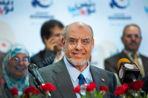 28 octobre : Hamadi Jebali, Secrétaire Général de Ennahdha lors de la conférence de presse du parti Ennahdha au lendemain des résultats officiels des élections pour la constituante remportée avec 41,5 % des voix pour Ennahdha.