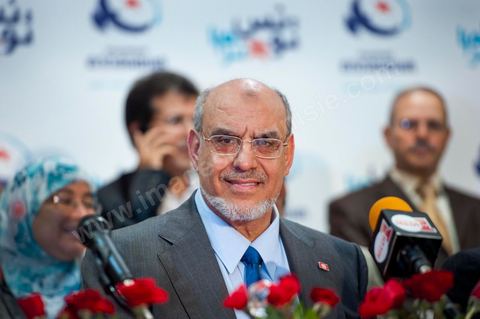 28 octobre : Hamadi Jebali, Secrétaire Général de Ennahdha lors de la conférence de presse du parti Ennahdha au lendemain des résultats officiels des élections pour la constituante remportée avec 41,5 % des voix pour Ennahdha.