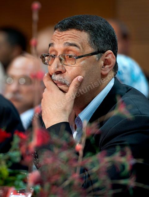28 octobre : Abdelhamid Jelassi, porte parole de Ennahdha à la conférence de presse du parti Ennahdha au lendemain des résultats officiels des élections pour la constituante remportée avec 41,5 % des voix pour Ennahdha.