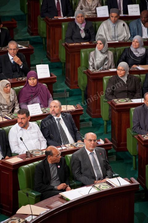22 novembre 2011 : Première réunion de l'assemblée constituante élue le 23 octobre avec en 2ème séance la seule présence des députés élus et au premier rang et côte à côte M. Hamadi Jebali, futur premier Ministre et Moncef Marzouki, futur Président de la République