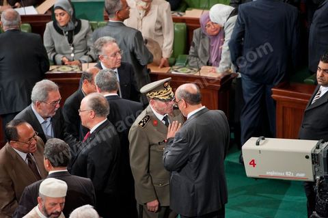 22 novembre 2011 : Hamadi Jebali et le Général Amar pour la Première réunion de l'assemblée constituante élue le 23 octobre avce en 1ère séance la présence des 217 députés élus, les membres du gouvernement de Beji CaÎd Essebsi sortant et le Président la République sortant M. Foued Mbazaa. 