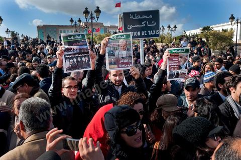 9 janvier 2012 : manifestation à la Kasbah devant le Premier ministère des journalistes qu contestent et refusent les nominations opérées par le gouvernement Jebali, samedi 7 décembre, dans des organes publics d’information.