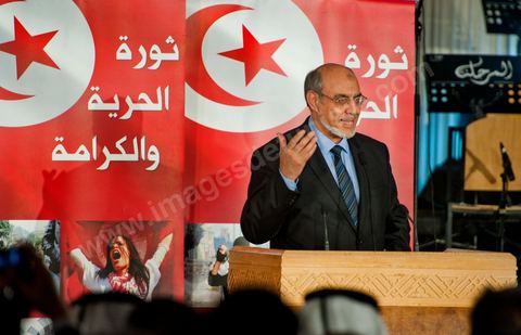 14 janvier 2012 : discours de Hamadi Jebali, Premier Minstre tunisien pour les commémorations du 14 janvier au palais des congrès de Tunis. Commémoration à Tunis du premier anniversaire de la Révolution tunisienne, le 14 janvier étant la date de la fuite de l'ex Président vers l'Arabie Saoudide. 