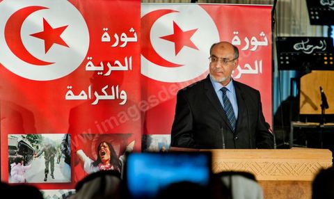 14 janvier 2012 : discours de Hamadi Jebali, Premier Minstre tunisien pour les commémorations du 14 janvier au palais des congrès de Tunis. Commémoration à Tunis du premier anniversaire de la Révolution tunisienne, le 14 janvier étant la date de la fuite de l'ex Président vers l'Arabie Saoudide. 