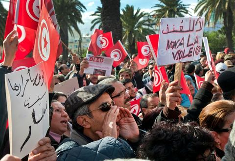 28 janvier : à Tunis près de 10 000 manifestations se sont réunis à l'appel de la société civile et dela nouvelle coalition politique et d'opposition pour une marche pacifique contre la violence, pour les libertés d'expression et pour défendre et promouvoir les valeurs démocratiques de la Révolution. La contre manifestation classique des militants d'Ennahdha est restée quasi inaperçue face à la masse inportante des manifestants pour "défendre les libertés individeuelles et publiques " et protester contre " la violence et l'extrémisme religieux".