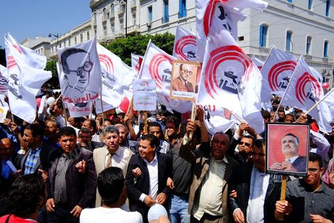 1er mai 2012 sur l'avenue Habib Bourguiba, manifestation des syndicalistes et des travailleurs tunisiens sur l'avenue pour la fête du travail.