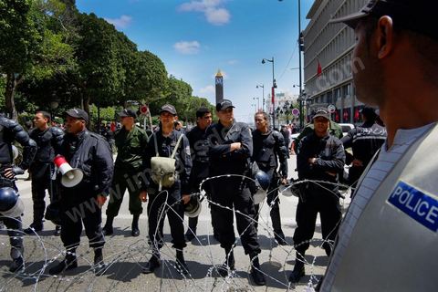 1er mai 2012 sur l'avenue Habib Bourguiba, manifestation des syndicalistes et des travailleurs tunisiens sur l'avenue pour la fête du travail.