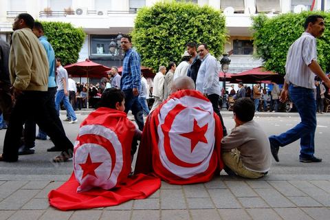 1er mai 2012 sur l'avenue Habib Bourguiba, manifestation des syndicalistes et des travailleurs tunisiens sur l'avenue pour la fête du travail.