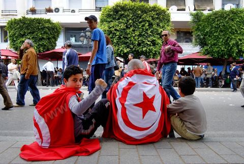 1er mai 2012 sur l'avenue Habib Bourguiba, manifestation des syndicalistes et des travailleurs tunisiens sur l'avenue pour la fête du travail.