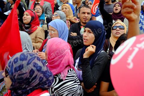 1er mai 2012 sur l'avenue Habib Bourguiba, manifestation des syndicalistes et des travailleurs tunisiens sur l'avenue pour la fête du travail.