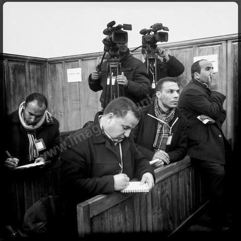 Audience du Tribunal militaire du Kef où sont jugés les responsables des morts notamment de Thala et Kasserine. Les journalistes.