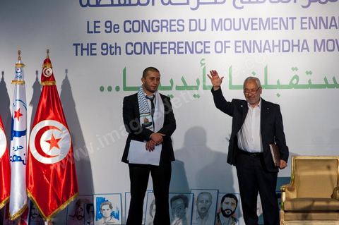 12 juillet : Rached Ghannouchi, président et fondateur de Ennahdha,  lors du 9ème congrès du mouvement islamiste Ennahdha, parti au pouvoir en Tunisie. plus de 10 000 congrèsites pour la grande cérémonie d'ouverture du congrès qui cloturera le 15 juillet.