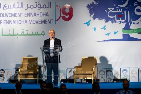 12 juillet : Rached Ghannouchi, président et fondateur de Ennahdha,  lors du 9ème congrès du mouvement islamiste Ennahdha, parti au pouvoir en Tunisie. plus de 10 000 congrèsites pour la grande cérémonie d'ouverture du congrès qui cloturera le 15 juillet.