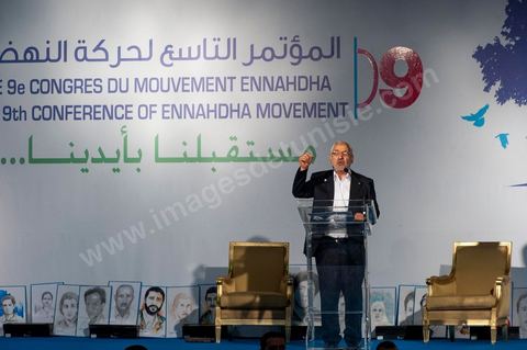 12 juillet : Rached Ghannouchi, président et fondateur de Ennahdha,  lors du 9ème congrès du mouvement islamiste Ennahdha, parti au pouvoir en Tunisie. plus de 10 000 congrèsites pour la grande cérémonie d'ouverture du congrès qui cloturera le 15 juillet.