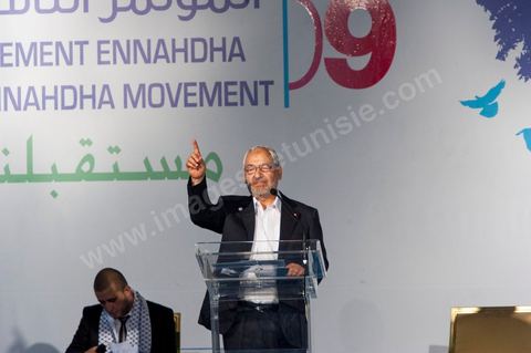 12 juillet : Rached Ghannouchi, président et fondateur de Ennahdha,  lors du 9ème congrès du mouvement islamiste Ennahdha, parti au pouvoir en Tunisie. plus de 10 000 congrèsites pour la grande cérémonie d'ouverture du congrès qui cloturera le 15 juillet.