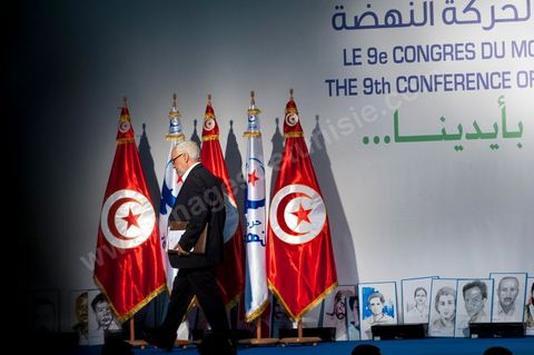 12 juillet : Rached Ghannouchi, président et fondateur de Ennahdha,  lors du 9ème congrès du mouvement islamiste Ennahdha, parti au pouvoir en Tunisie. plus de 10 000 congrèsites pour la grande cérémonie d'ouverture du congrès qui cloturera le 15 juillet.