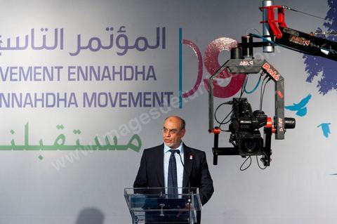 12 juillet : Hamadi Jebali, secretaire general de Ennahdha et Président du gouvernement tunisien,  lors du 9ème congrès du mouvement islamiste Ennahdha, parti au pouvoir en Tunisie. plus de 10 000 congrèsites pour la grande cérémonie d'ouverture du congrès qui cloturera le 15 juillet.