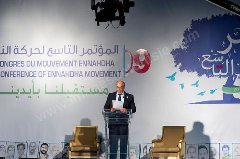 12 juillet : Hamadi Jebali, secretaire general de Ennahdha et Président du gouvernement tunisien,  lors du 9ème congrès du mouvement islamiste Ennahdha, parti au pouvoir en Tunisie. plus de 10 000 congrèsites pour la grande cérémonie d'ouverture du congrès qui cloturera le 15 juillet.
