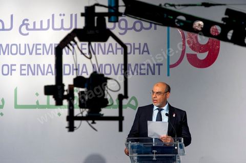 12 juillet : Hamadi Jebali, secretaire general de Ennahdha et Président du gouvernement tunisien,  lors du 9ème congrès du mouvement islamiste Ennahdha, parti au pouvoir en Tunisie. plus de 10 000 congrèsites pour la grande cérémonie d'ouverture du congrès qui cloturera le 15 juillet.