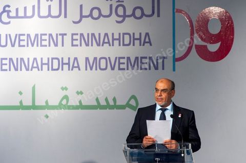 12 juillet : Hamadi Jebali, secretaire general de Ennahdha et Président du gouvernement tunisien,  lors du 9ème congrès du mouvement islamiste Ennahdha, parti au pouvoir en Tunisie. plus de 10 000 congrèsites pour la grande cérémonie d'ouverture du congrès qui cloturera le 15 juillet.