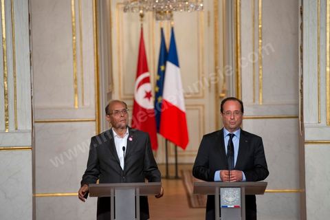 17 juillet : Conférence de presse après l'entrevue des deux présidents à l'Elysée François Hollande et Moncef Marzouki au 1er jour de la visite officielle de Moncef Marzouki, Président de la République tunisienne à Paris et Marseille