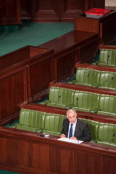Audition de Mustafa Kamel Nabli devant l'Assemblée Constituante qui doit décider de sa destitution, le 18 juillet 2012.