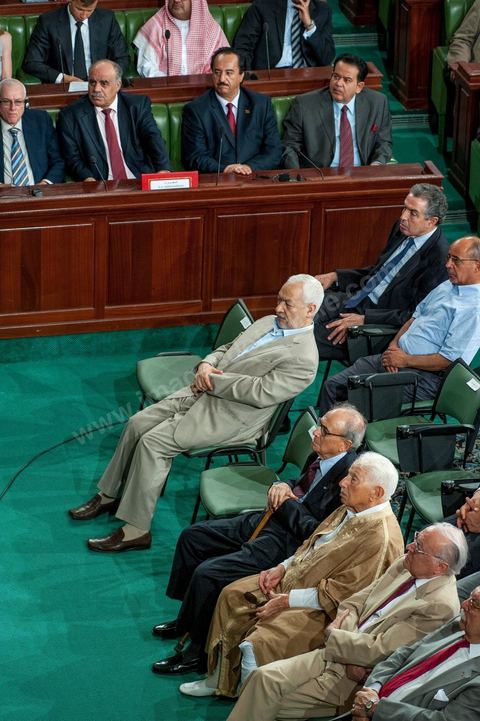 25 juillet : rached Ghannouchi au coeur de l'hémicycle pour la commémoration du 55ème anniversaire de la République tunisienne avec les discours des 3 présidents à l'Assemblée Nationale Constituante.