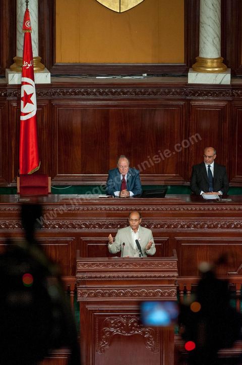 25 juillet : les 3 présidents au perchoir de l'assemblée Mustapha Ben Jaafar, Président de l'ANC, Moncef Marzouki, Président de la République et Hammadi Jebali , Président du gouvernement, arrivent à l'ANC pour la commémoration du 55ème anniversaire de la République tunisienne avec les discours des 3 présidents à l'Assemblée Nationale Constituante.