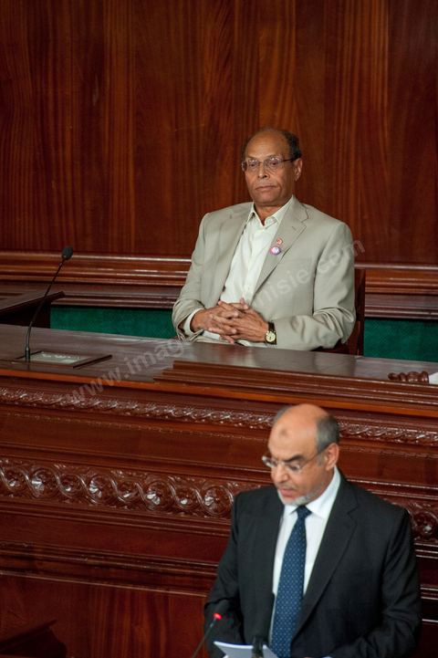 25 juillet : en bas en discours Hammadi Jebali , Président du gouvernement et Moncef Marzouki, Président de la République au perchoir de l'ANC pour la commémoration du 55ème anniversaire de la République tunisienne avec les discours des 3 présidents à l'Assemblée Nationale Constituante.