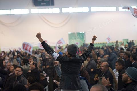 6 janvier 2013 : Meeting du Front populaire, qui rassemble les principaux partis d'extrême gauche,  à Gafsa, le 6 janvier 2013. Hama Hamami, leader du Parti des travailleurs, était le principal intervenant.