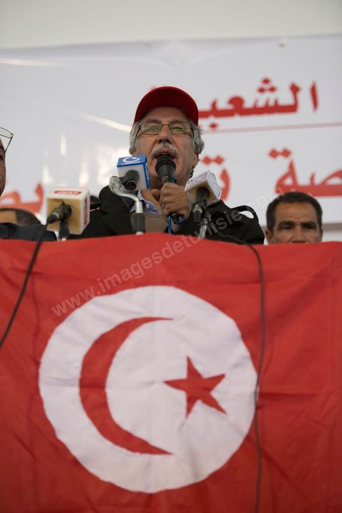 6 janvier 2013 : Meeting du Front populaire, qui rassemble les principaux partis d'extrême gauche,  à Gafsa, le 6 janvier 2013. Hama Hamami, leader du Parti des travailleurs, était le principal intervenant.