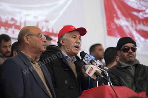6 janvier 2013 : Meeting du Front populaire, qui rassemble les principaux partis d'extrême gauche,  à Gafsa, le 6 janvier 2013. Hama Hamami, leader du Parti des travailleurs, était le principal intervenant.