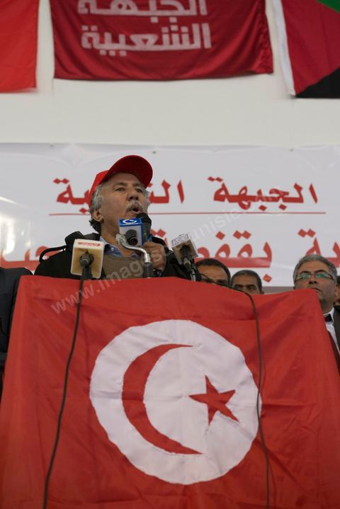 6 janvier 2013 : Meeting du Front populaire, qui rassemble les principaux partis d'extrême gauche,  à Gafsa, le 6 janvier 2013. Hama Hamami, leader du Parti des travailleurs, était le principal intervenant.